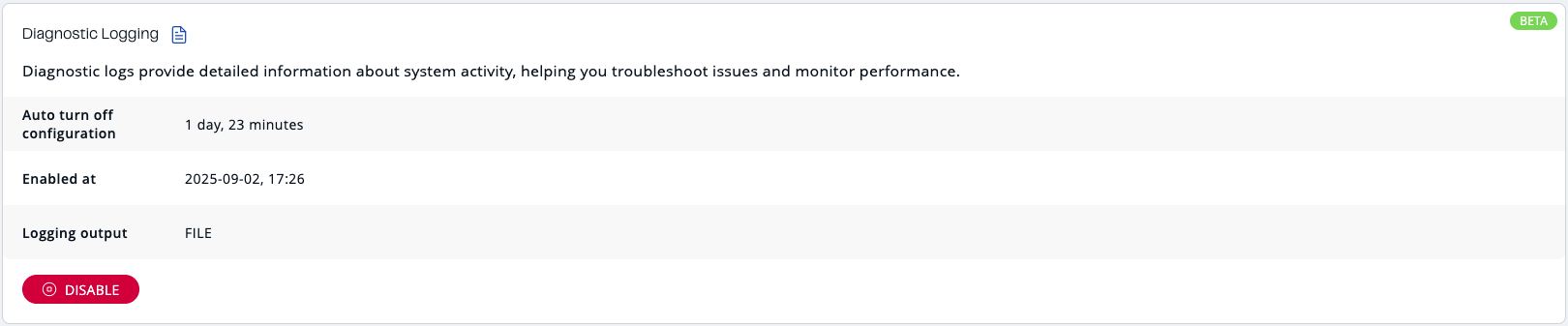 Diagnostic Logging Enabled Status